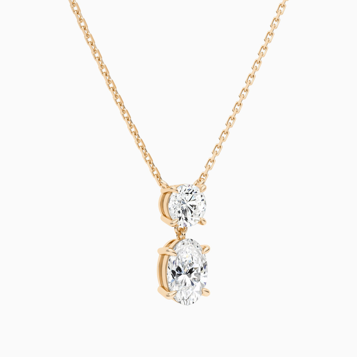 Duo Drop Round and Oval Lab Grown Diamond Necklace In 14K Rose Gold - Front Angle View