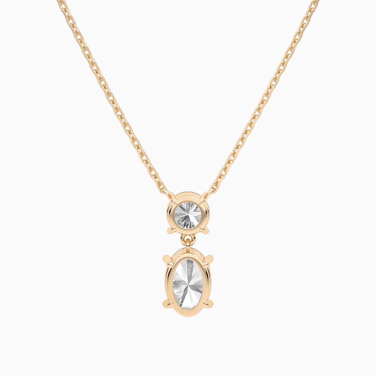 Duo Drop Round and Oval Lab Grown Diamond Necklace In 14K Rose Gold - Back View