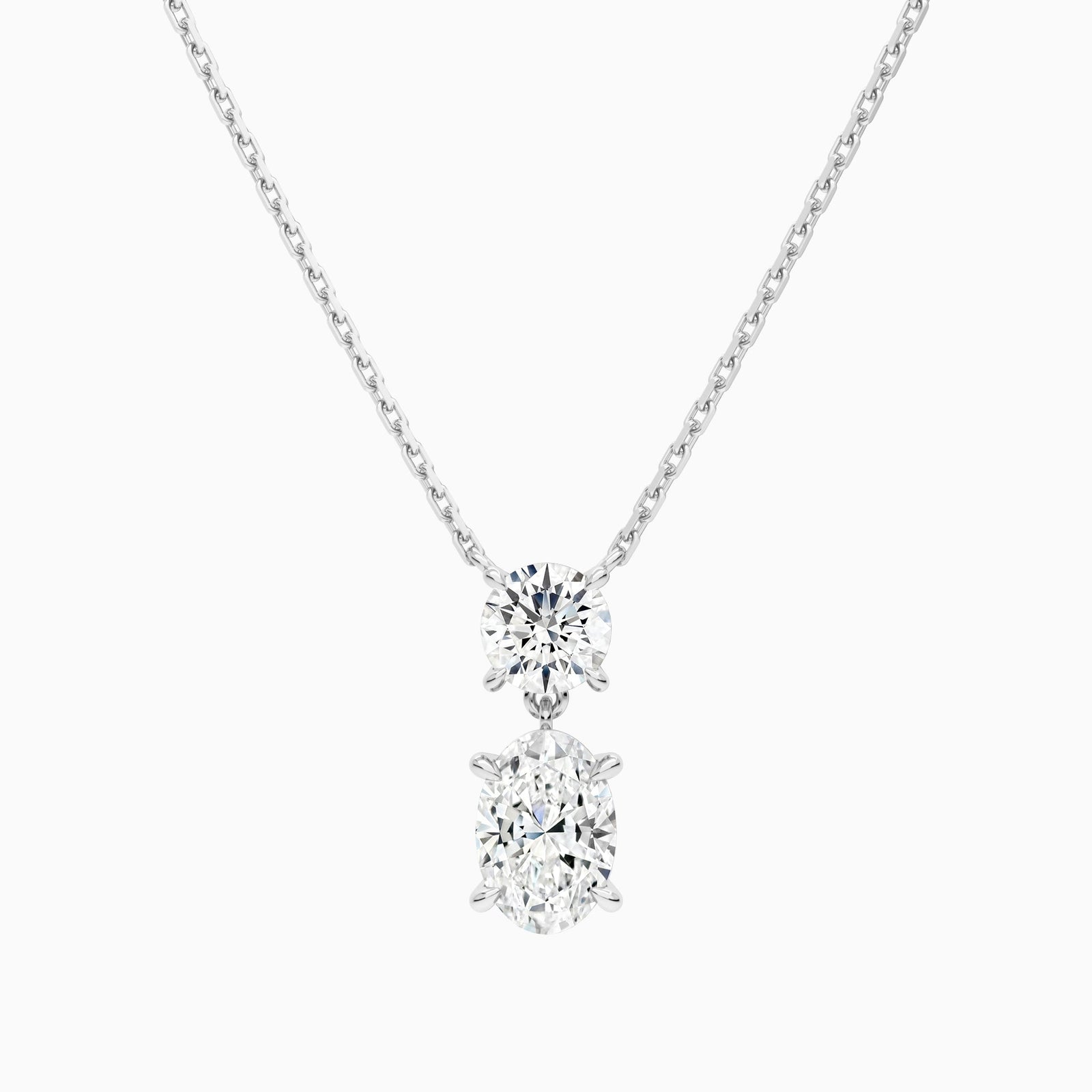 Duo Drop Round and Oval Lab Grown Diamond Necklace