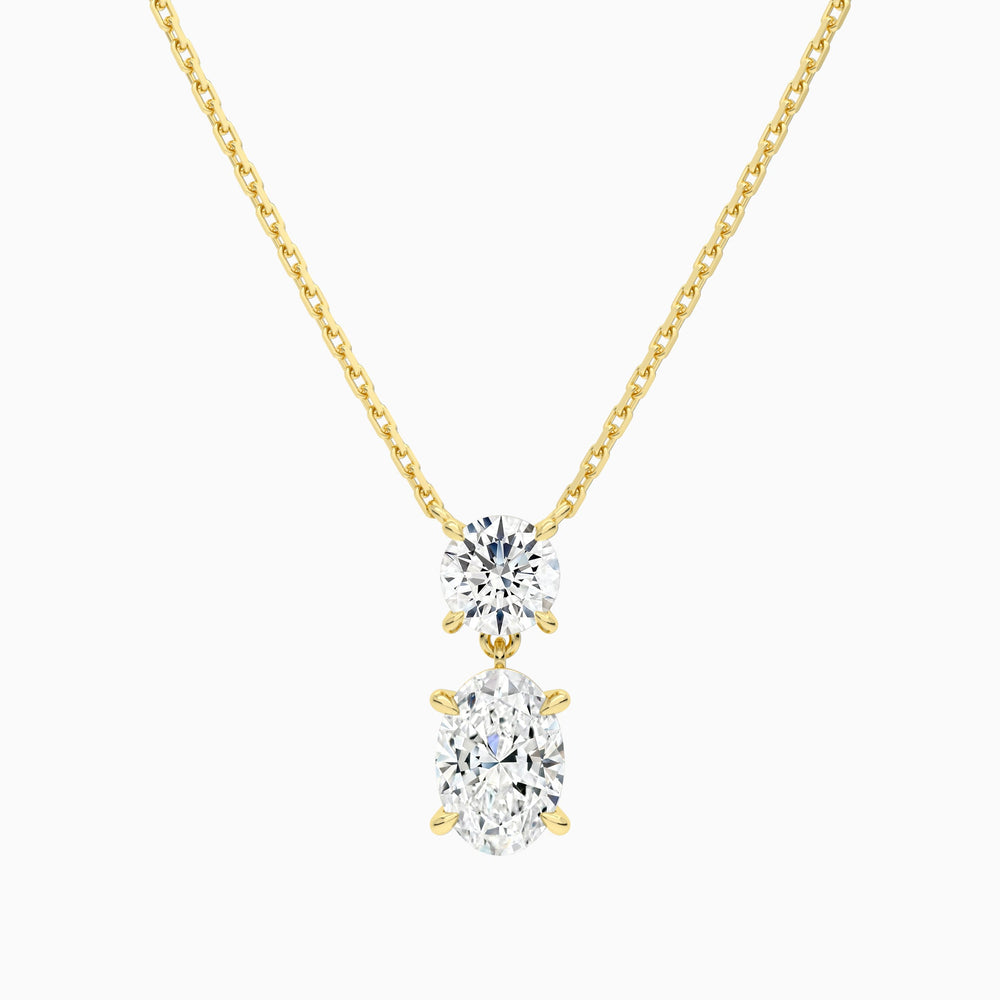 Duo Drop Round and Oval Lab Grown Diamond Necklace In 14K Yellow Gold - Lucenjuri