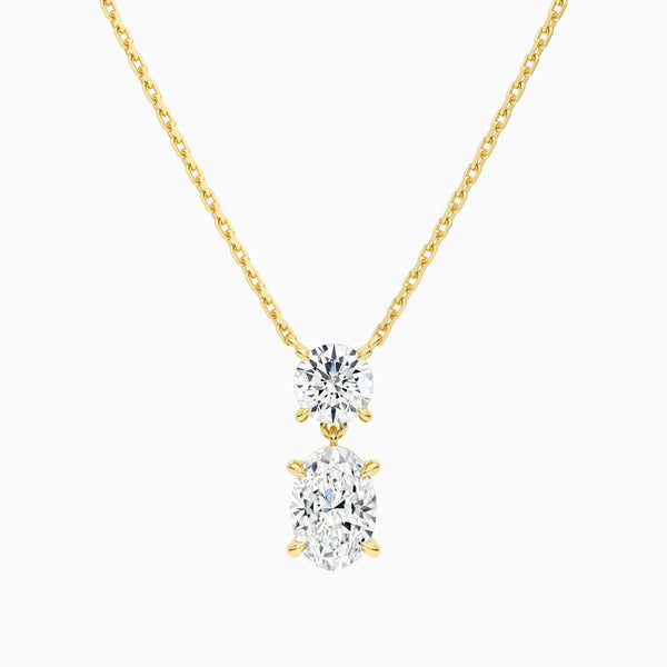 Duo Drop Round and Oval Lab Grown Diamond Necklace In 14K Yellow Gold - Lucenjuri