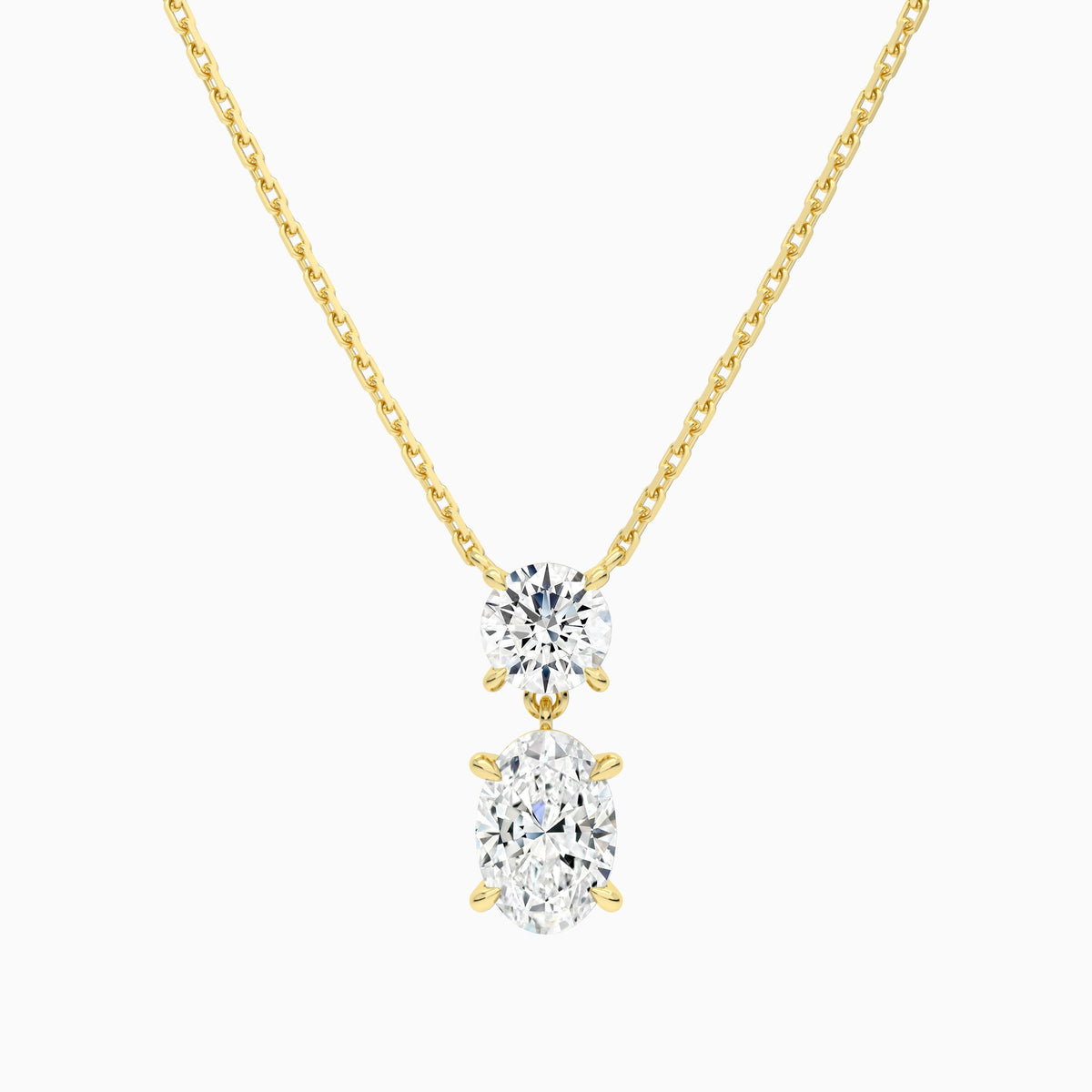 Duo Drop Round and Oval Lab Grown Diamond Necklace In 18K Yellow Gold - Lucenjuri
