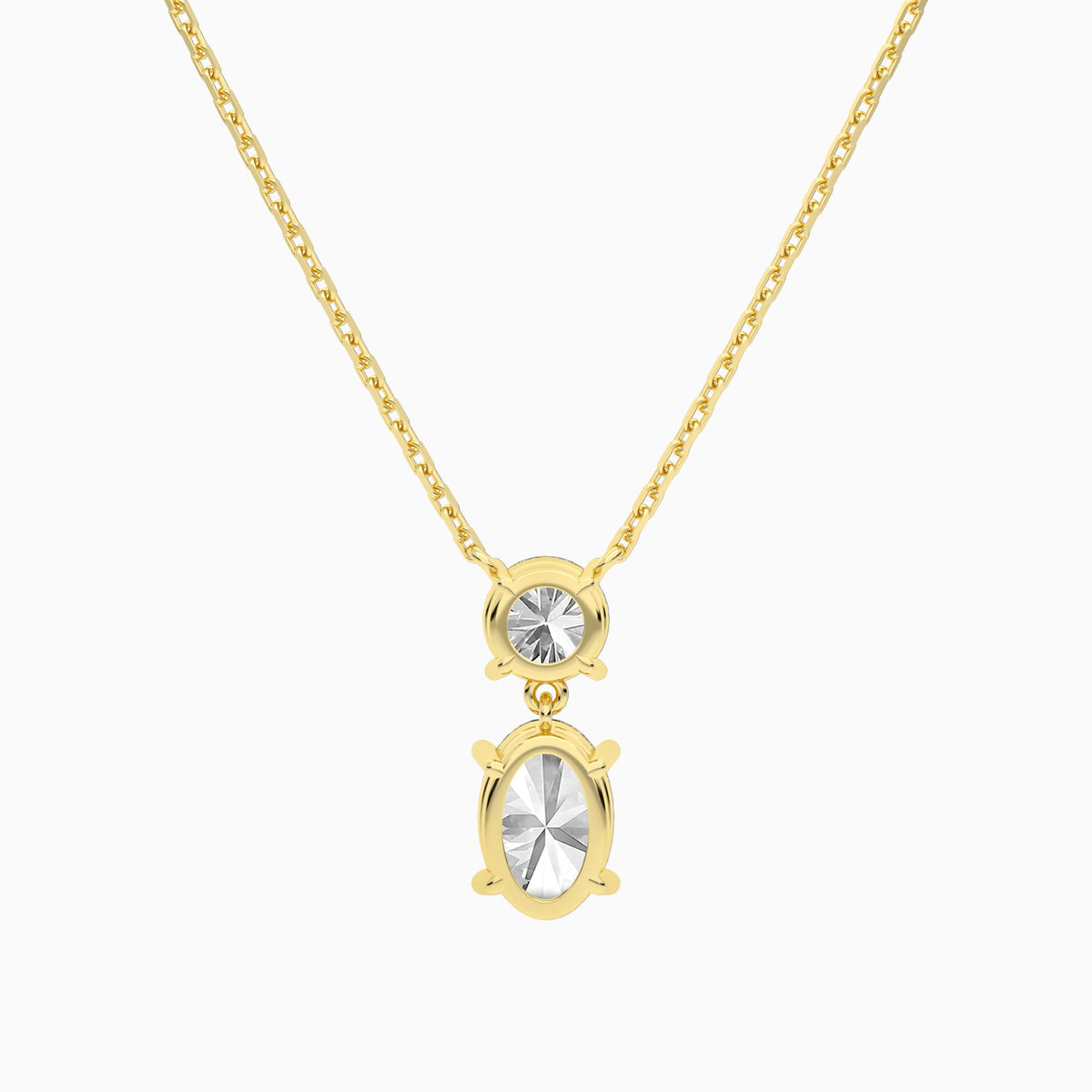 Duo Drop Round and Oval Lab Grown Diamond Necklace In 18K Yellow Gold - Back View