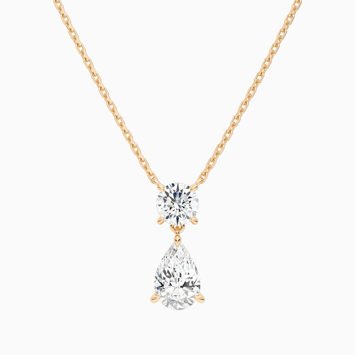 Duo Drop Round and Pear Lab Grown Diamond Necklace In 14K Rose Gold - Lucenjuri