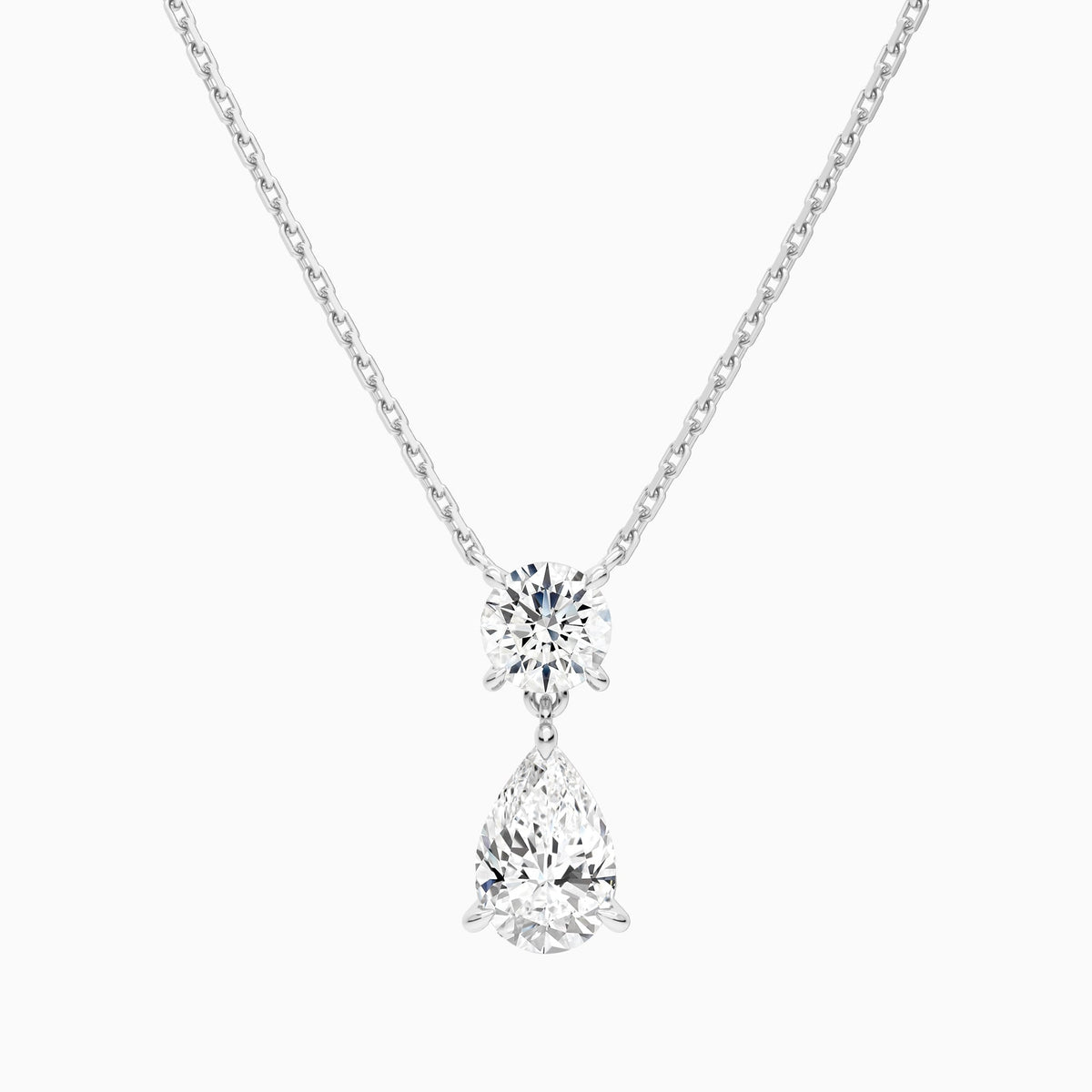 Duo Drop Round and Pear Lab Grown Diamond Necklace In 14K White Gold - Lucenjuri