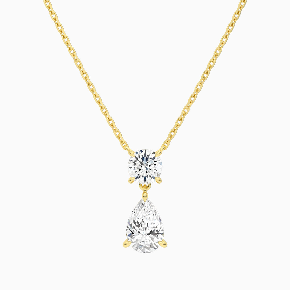 Duo Drop Round and Pear Lab Grown Diamond Necklace In 18K Yellow Gold - Lucenjuri