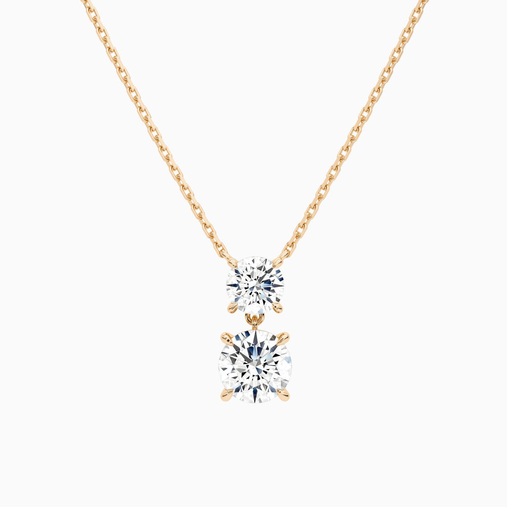 Duo Drop Round Lab Grown Diamond Necklace In 14K Rose Gold - Lucenjuri
