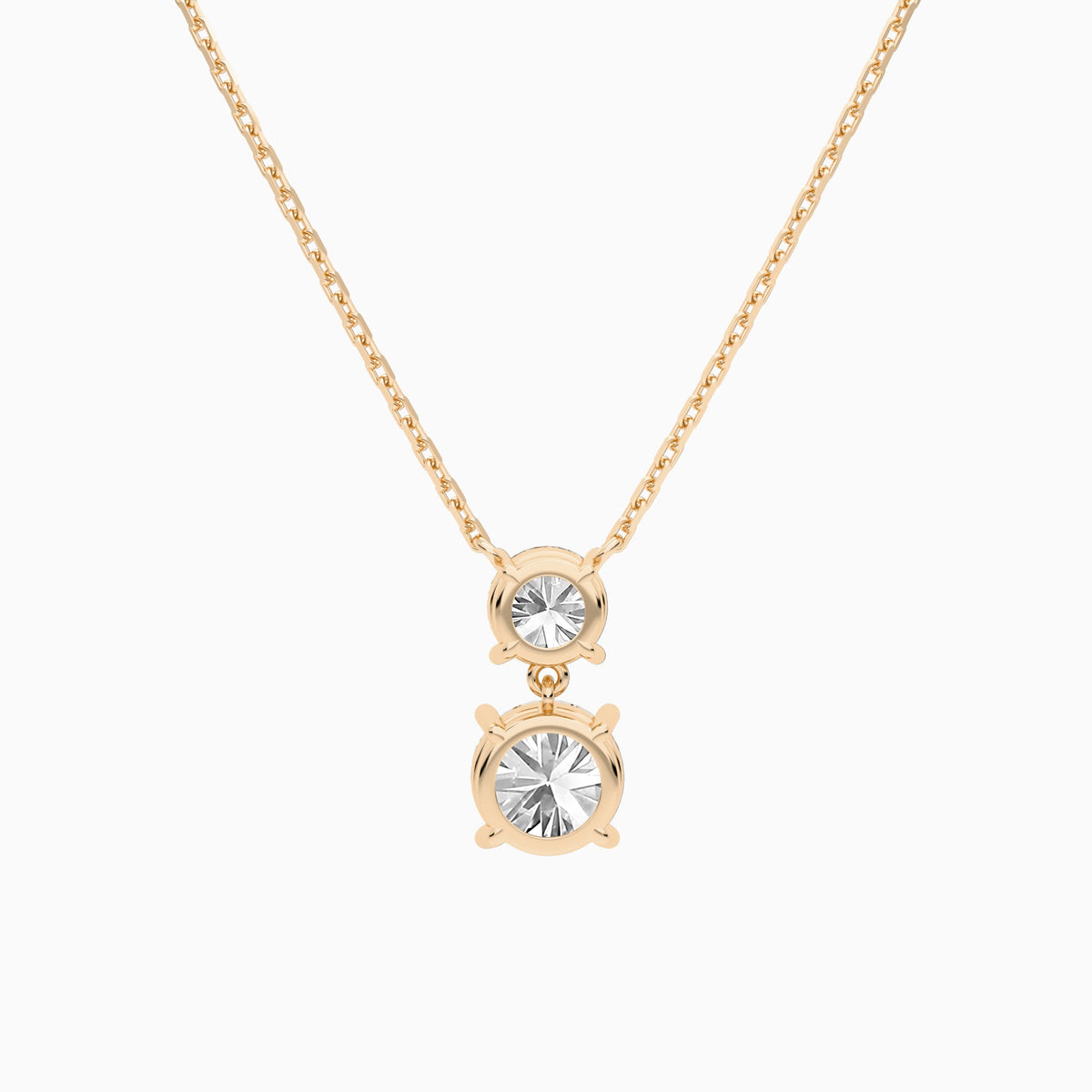 Duo Drop Round Lab Grown Diamond Necklace In 14K Rose Gold - Back View