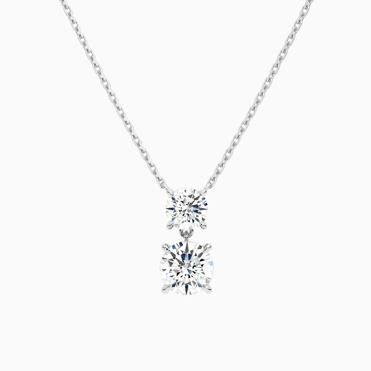 Duo Drop Round Lab Grown Diamond Necklace In 18K White Gold - Lucenjuri