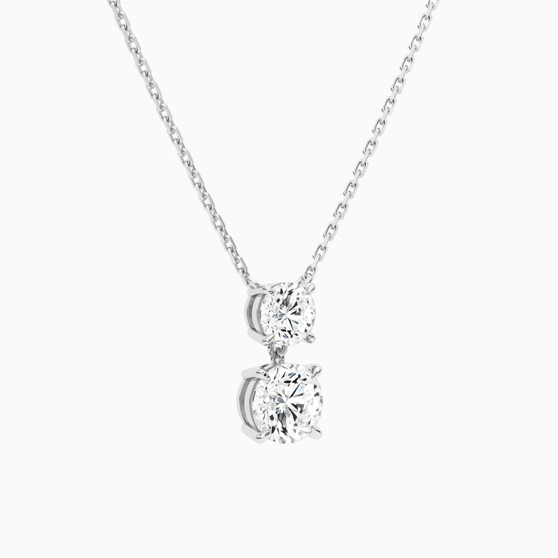 Duo Drop Round Lab Grown Diamond Necklace In 18K White Gold - Front Angle View