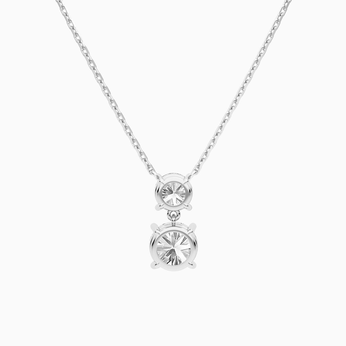 Duo Drop Round Lab Grown Diamond Necklace In 18K White Gold - Back View