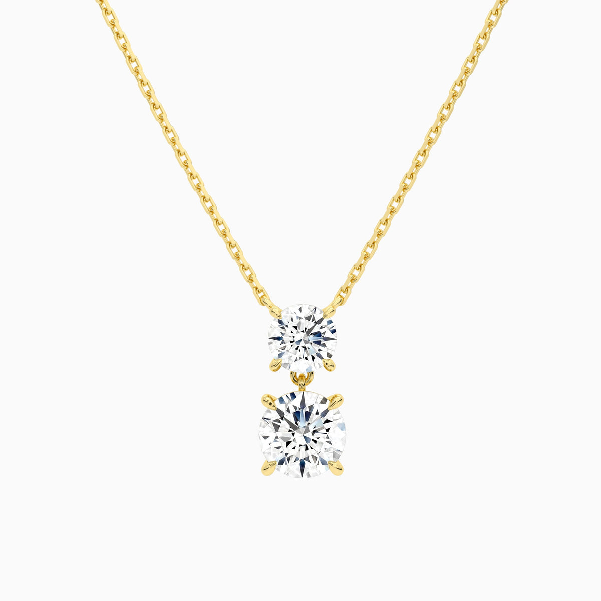 Duo Drop Round Lab Grown Diamond Necklace In 14K Yellow Gold - Lucenjuri