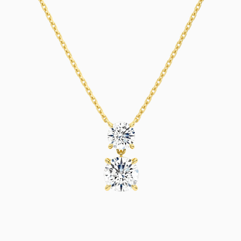 Duo Drop Round Lab Grown Diamond Necklace In 18K Yellow Gold - Lucenjuri