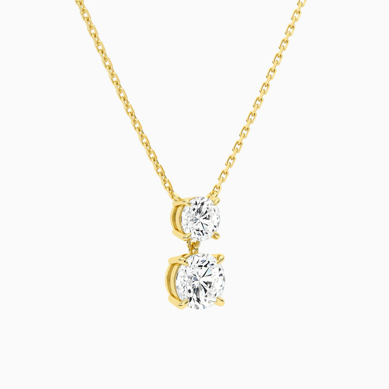 Duo Drop Round Lab Grown Diamond Necklace In 18K Yellow Gold - Front Angle View