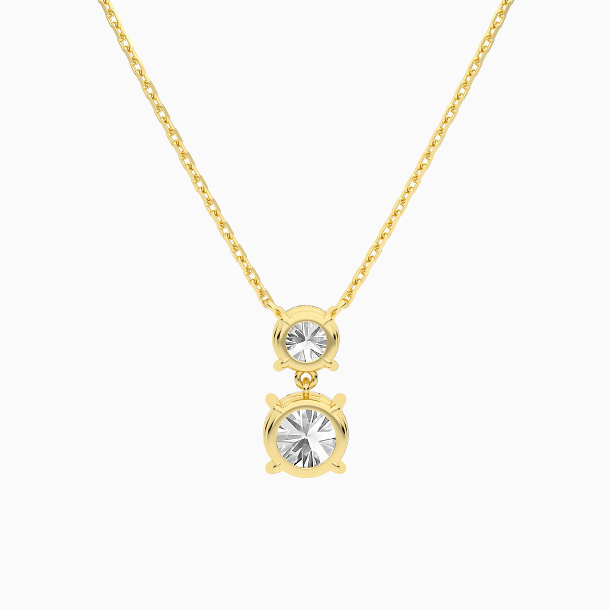 Duo Drop Round Lab Grown Diamond Necklace In 18K Yellow Gold - Back View