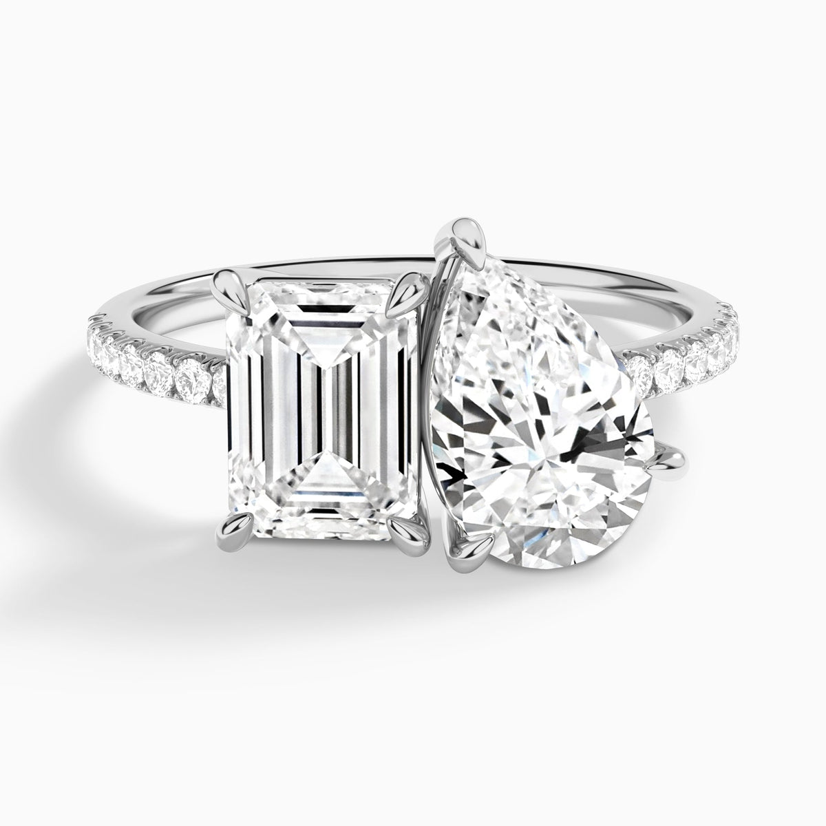 Toi Et Moi Emerald and Pear Accented Diamond Engagement Ring In Platinum - Lucenjuri