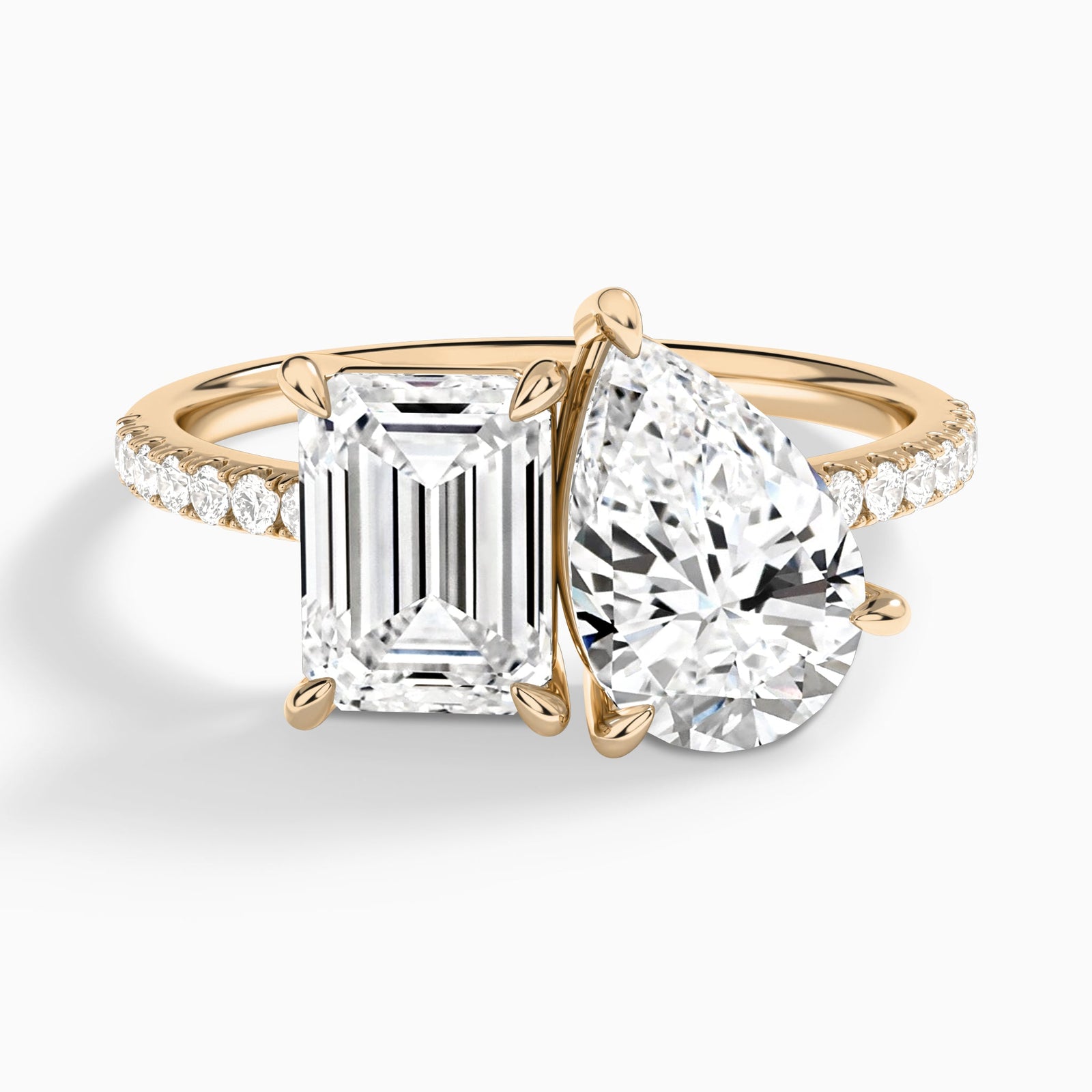 Toi Et Moi Emerald and Pear Accented Diamond Engagement Ring In 14K Rose Gold - Lucenjuri