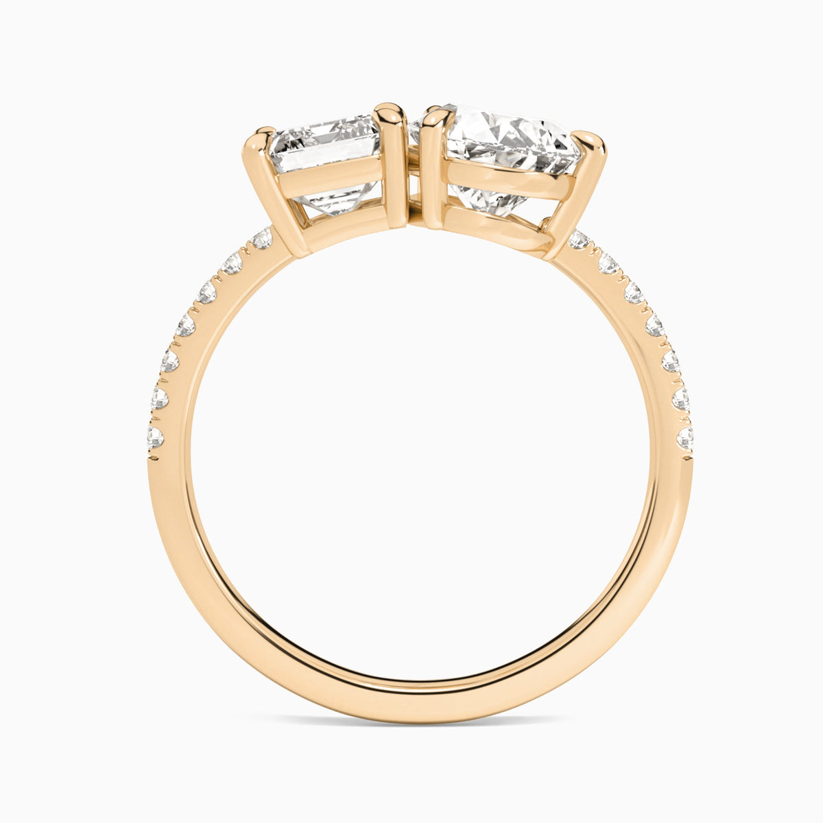 Toi Et Moi Emerald and Pear Accented Diamond Engagement Ring In 14K Rose Gold, Top View