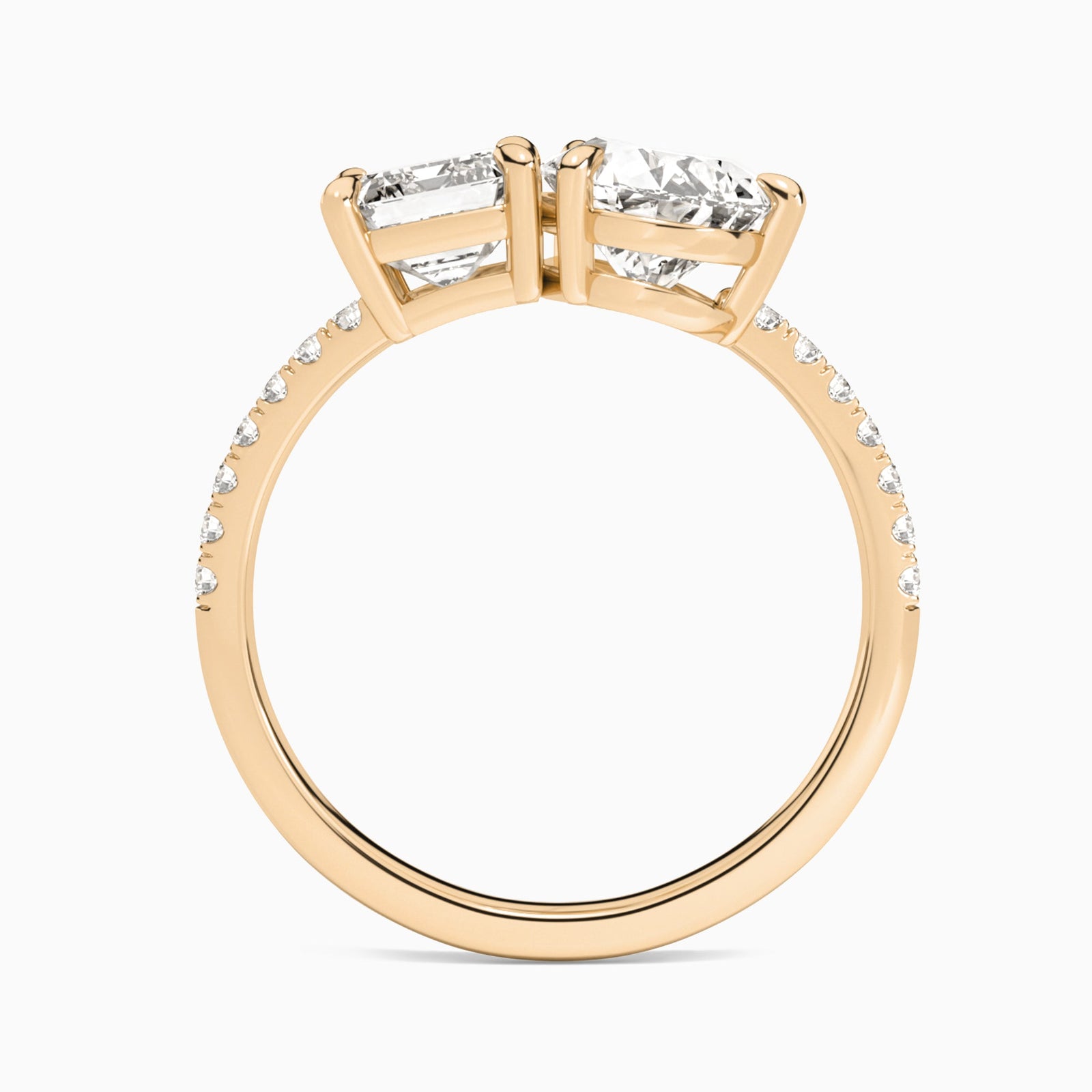 Toi Et Moi Emerald and Pear Accented Diamond Engagement Ring In 14K Rose Gold, Top View