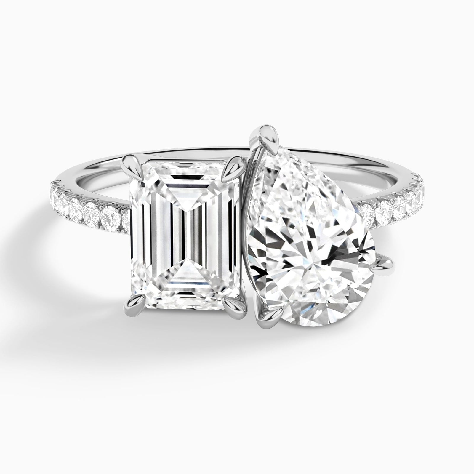 Toi Et Moi Emerald and Pear Accented Diamond Engagement Ring In 14K White Gold - Lucenjuri