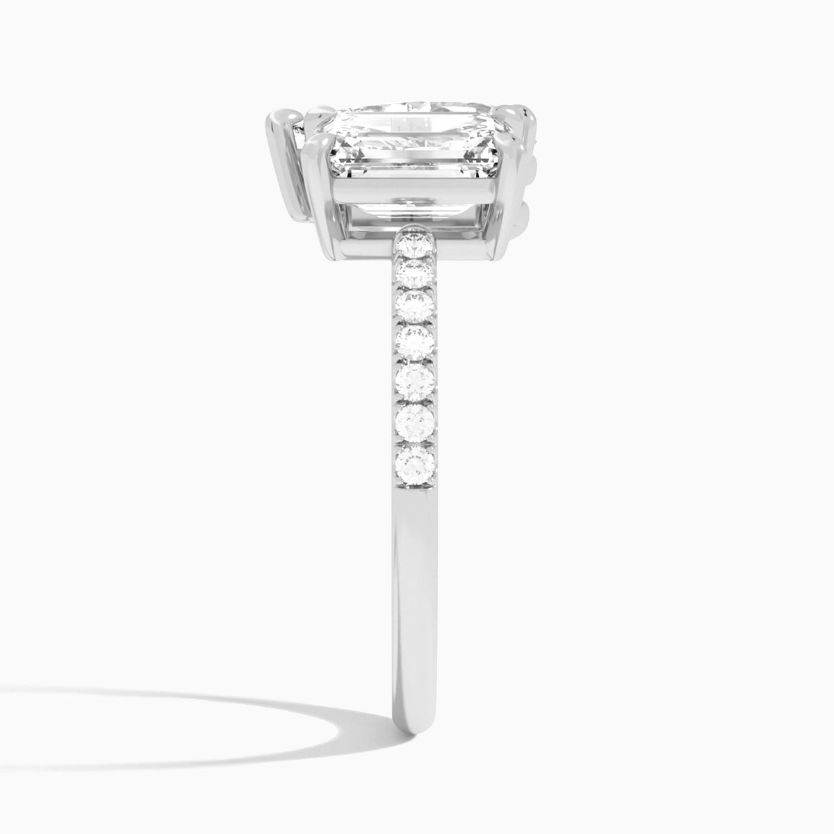Toi Et Moi Emerald and Pear Accented Diamond Engagement Ring In 18K White Gold, Side View