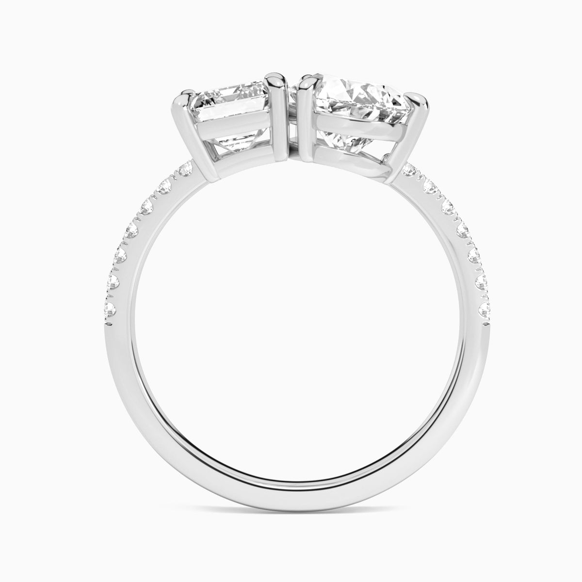 Toi Et Moi Emerald and Pear Accented Diamond Engagement Ring In 18K White Gold, Top View