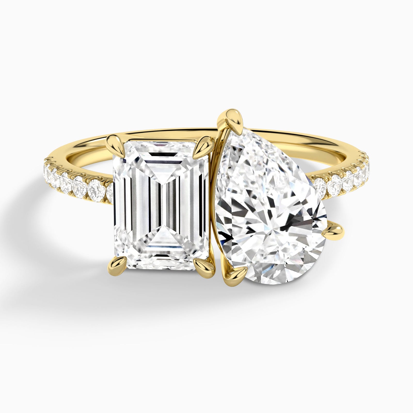 Toi Et Moi Emerald and Pear Accented Diamond Engagement Ring In 14K Yellow Gold - Lucenjuri