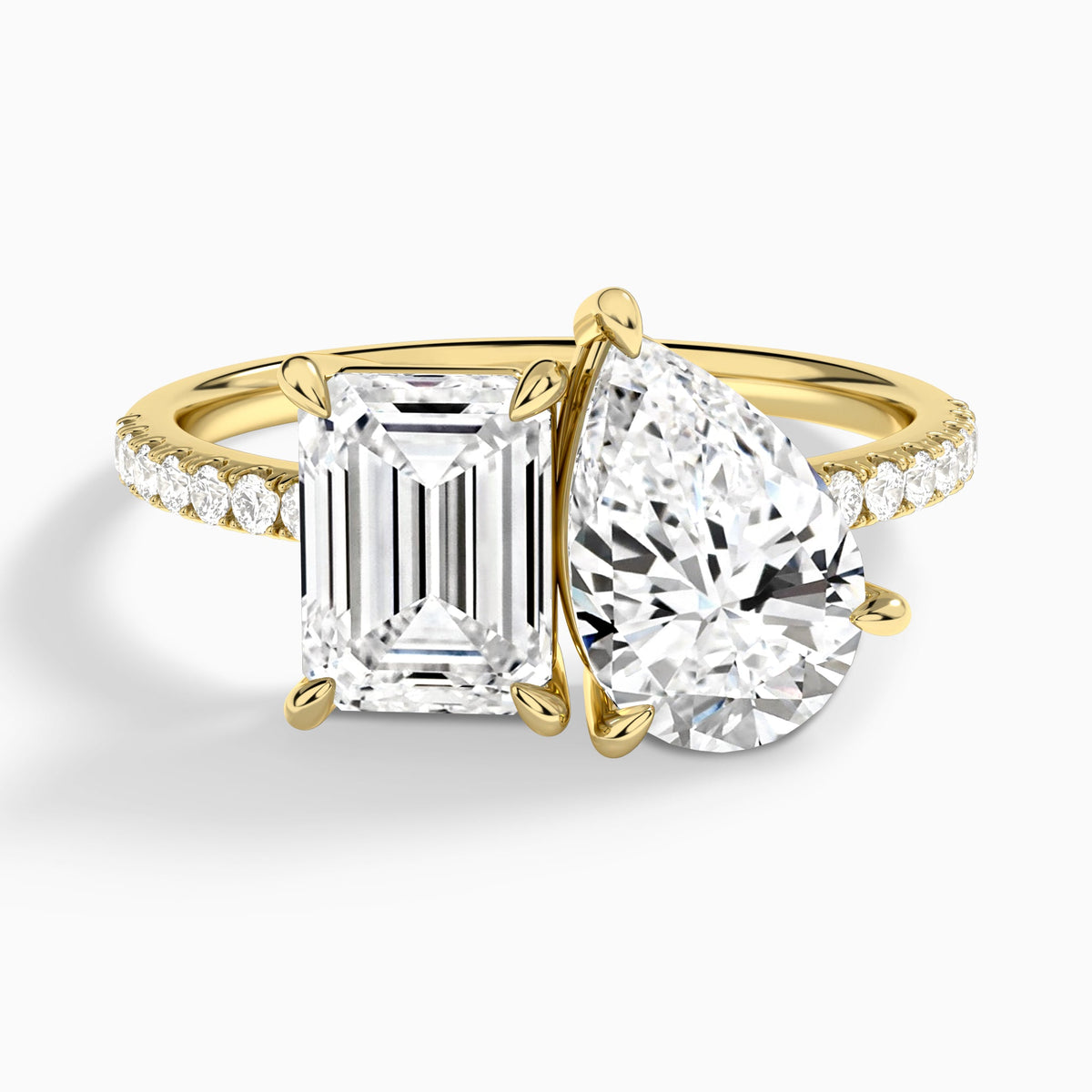 Toi Et Moi Emerald and Pear Accented Diamond Engagement Ring In 18K Yellow Gold - Lucenjuri