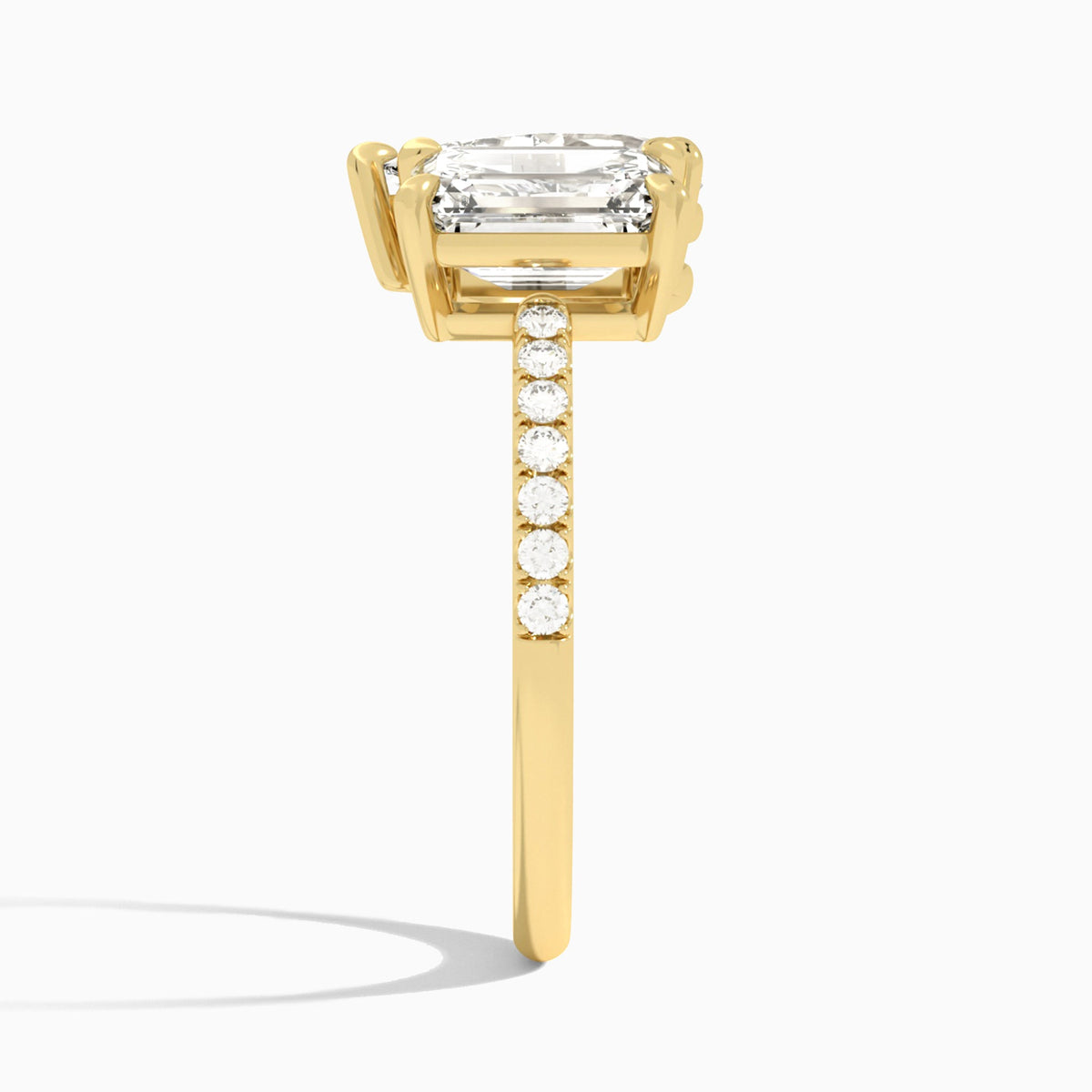 Toi Et Moi Emerald and Pear Accented Diamond Engagement Ring In 18K Yellow Gold, Side View