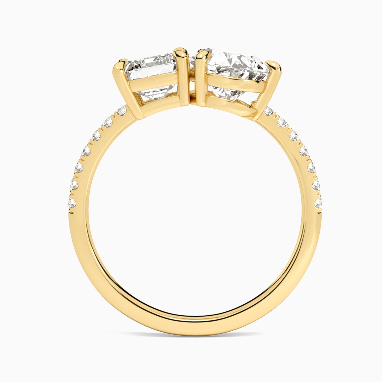 Toi Et Moi Emerald and Pear Accented Diamond Engagement Ring In 14K Yellow Gold, Top View