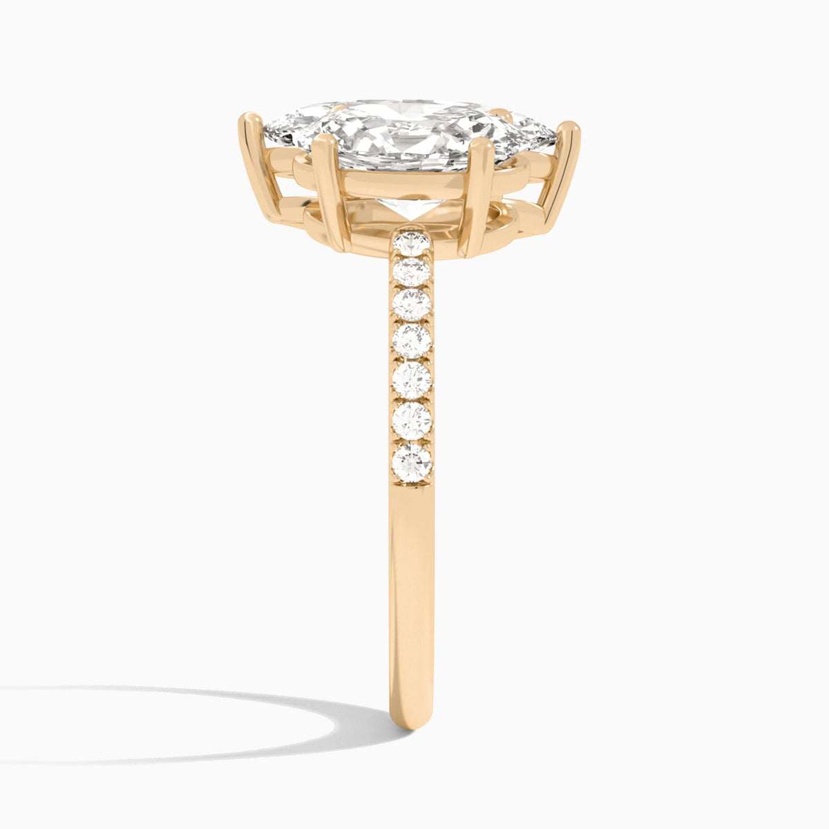 Toi Et Moi Oval and Marquise Accented Diamond Engagement Ring In 14K Rose Gold, Side View