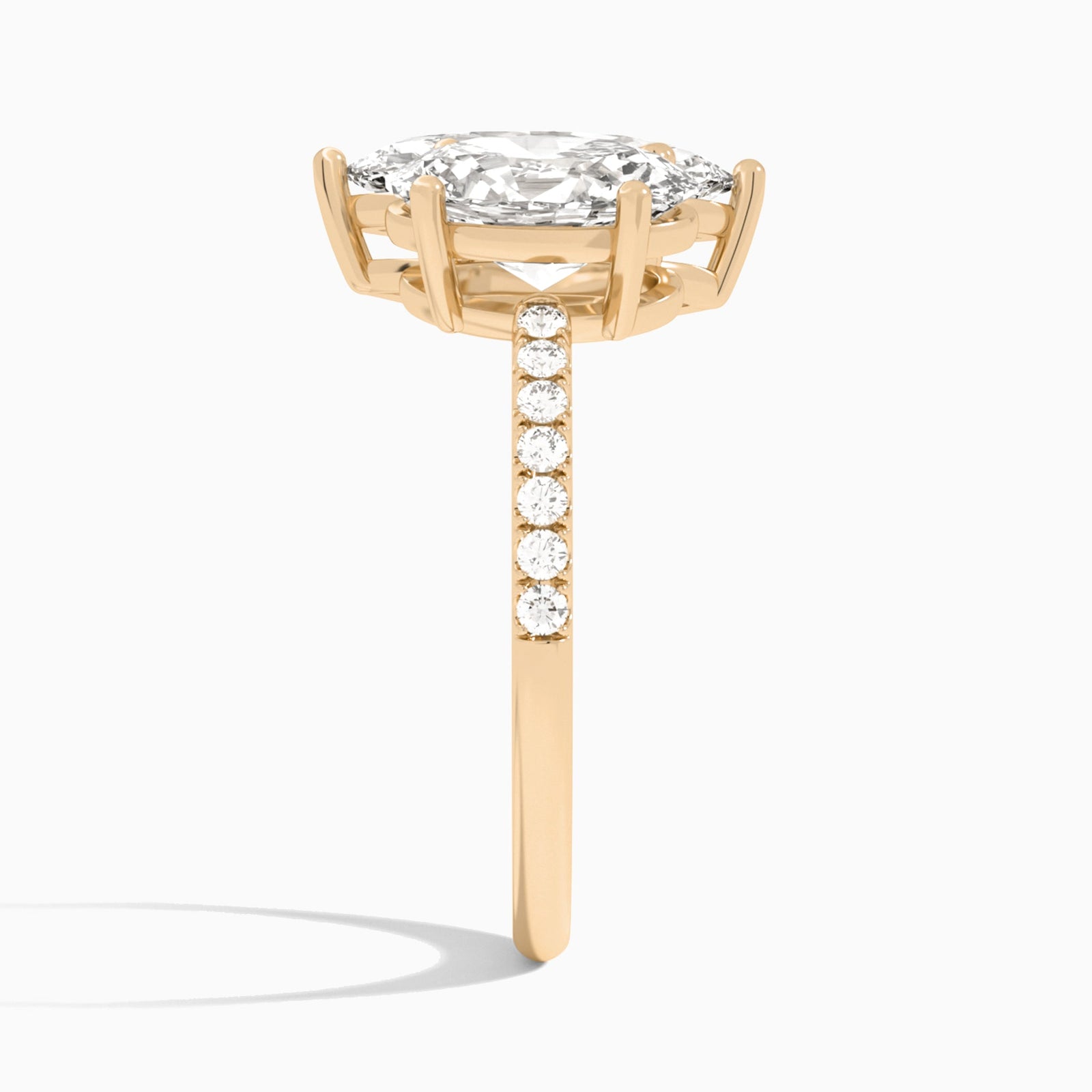 Toi Et Moi Oval and Marquise Accented Diamond Engagement Ring In 14K Rose Gold, Side View