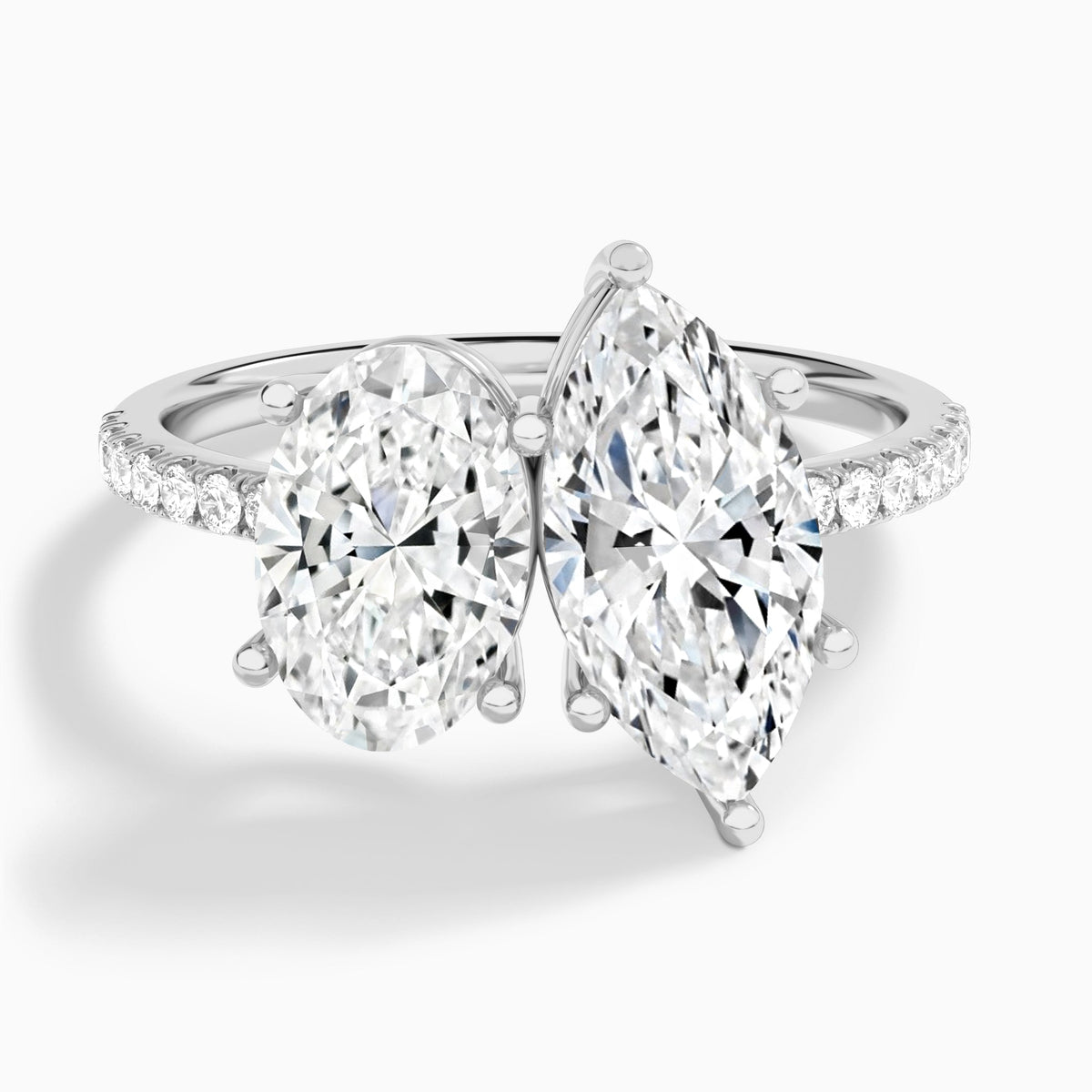 Toi Et Moi Oval and Marquise Accented Diamond Engagement Ring In 18K White Gold - Lucenjuri