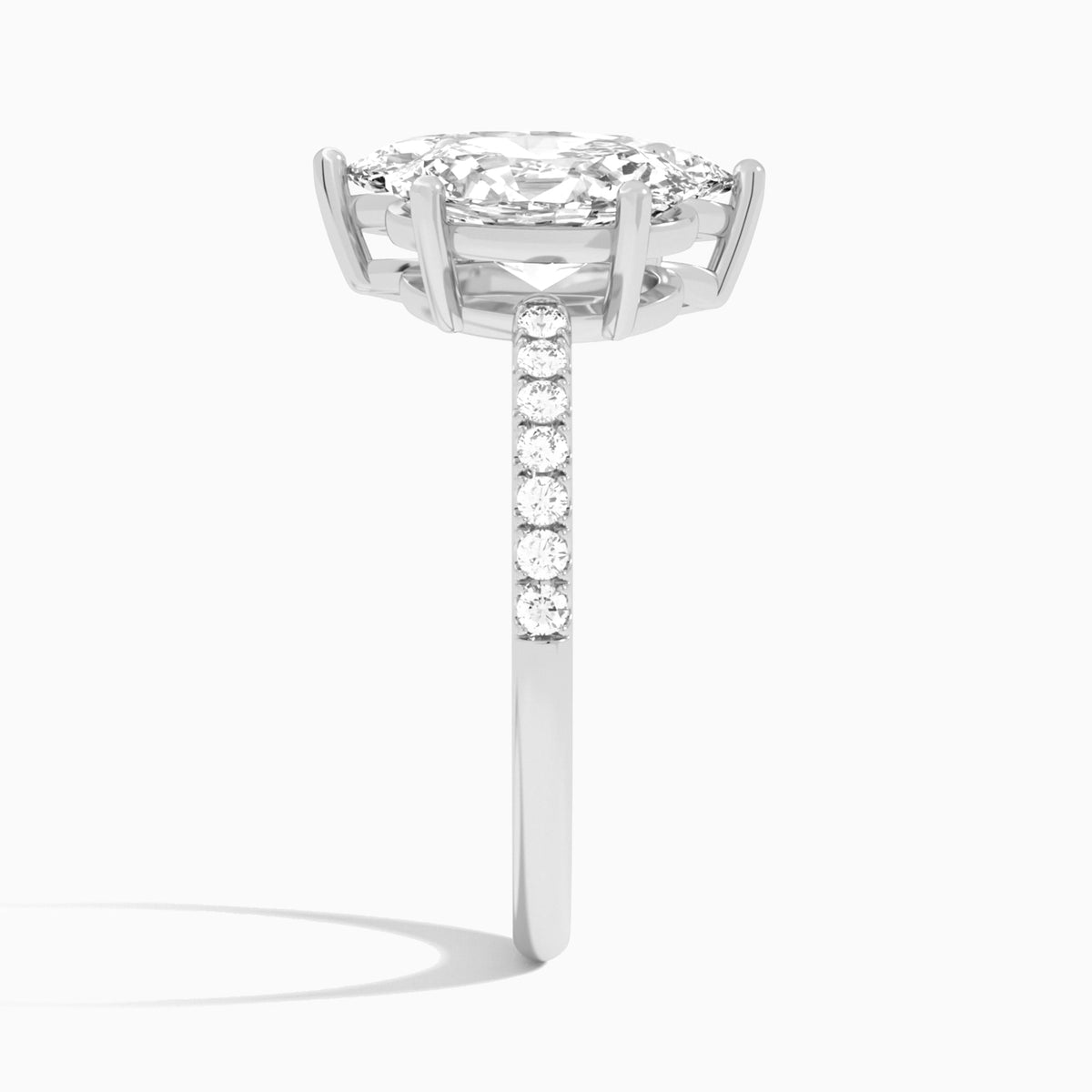 Toi Et Moi Oval and Marquise Accented Diamond Engagement Ring In 18K White Gold, Side View