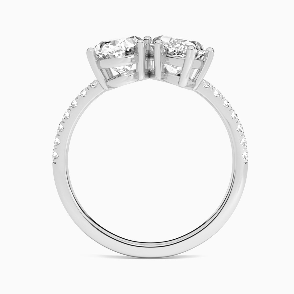 Toi Et Moi Oval and Marquise Accented Diamond Engagement Ring In 18K White Gold, Top View