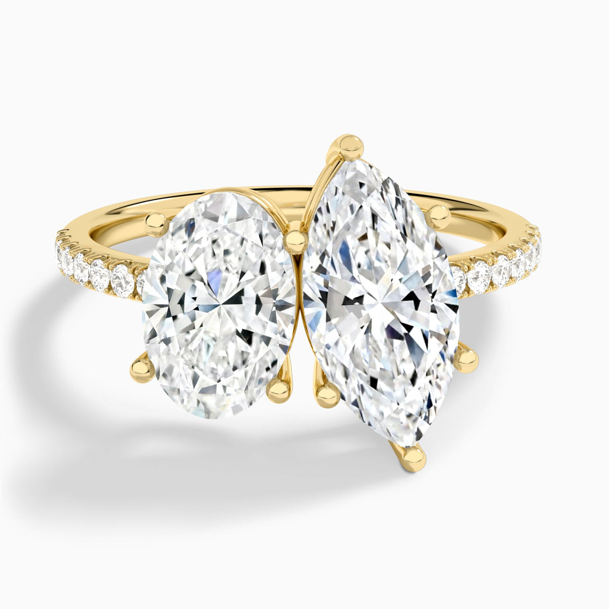 Toi Et Moi Oval and Marquise Accented Diamond Engagement Ring In 14K Yellow Gold - Lucenjuri