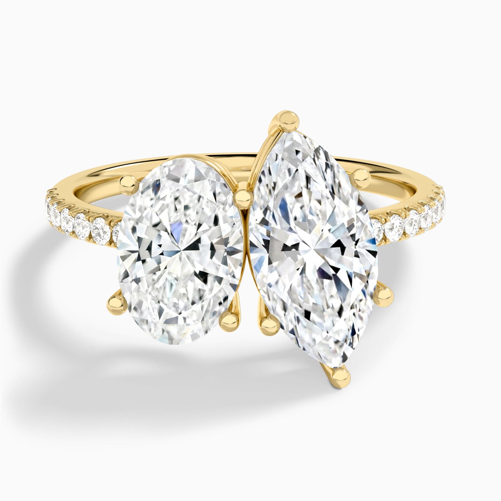 Toi Et Moi Oval and Marquise Accented Diamond Engagement Ring In 14K Yellow Gold - Lucenjuri