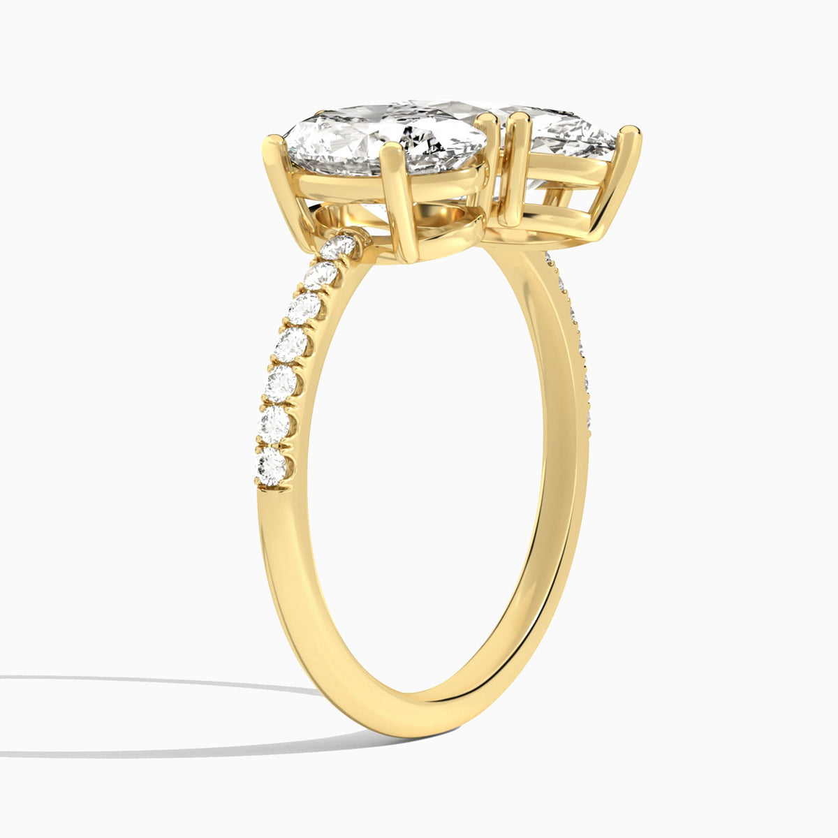 Toi Et Moi Oval and Marquise Accented Diamond Engagement Ring In 14K Yellow Gold, Angle View