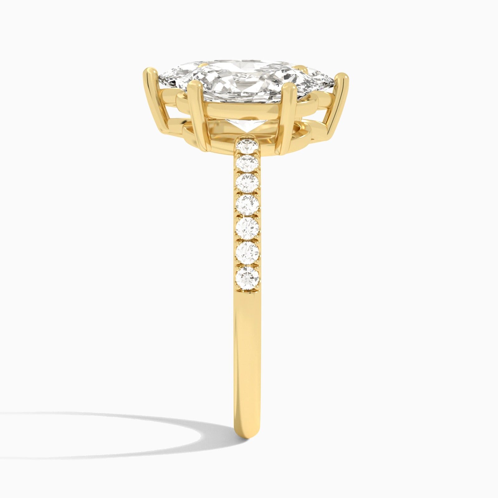 Toi Et Moi Oval and Marquise Accented Diamond Engagement Ring In 14K Yellow Gold, Side View