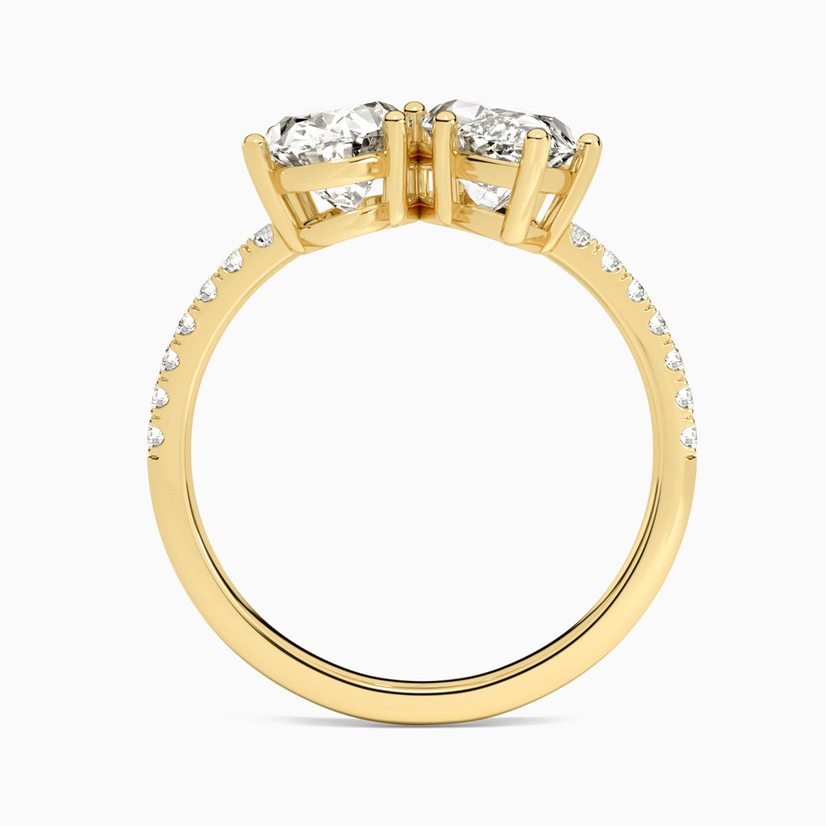 Toi Et Moi Oval and Marquise Accented Diamond Engagement Ring In 18K Yellow Gold, Top View