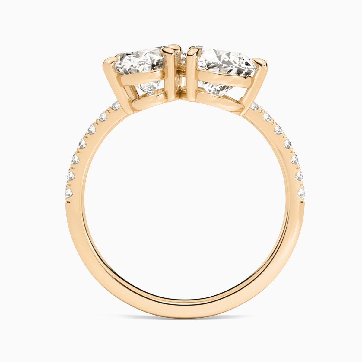 Toi Et Moi Oval and Pear Accented Diamond Engagement Ring In 14K Rose Gold, Top View