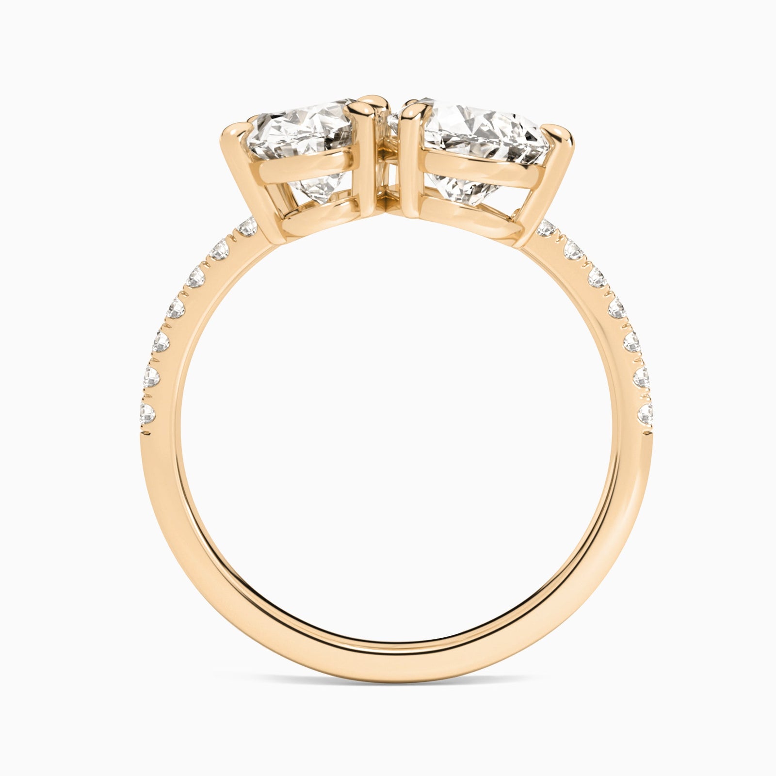 Toi Et Moi Oval and Pear Accented Diamond Engagement Ring In 14K Rose Gold, Top View