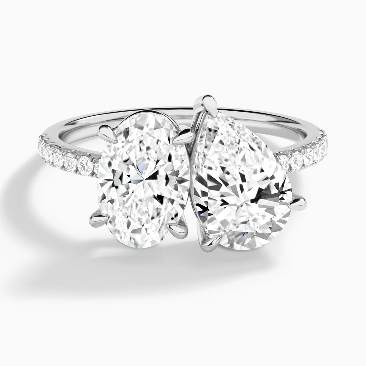 Toi Et Moi Oval and Pear Accented Diamond Engagement Ring In 14K White Gold - Lucenjuri