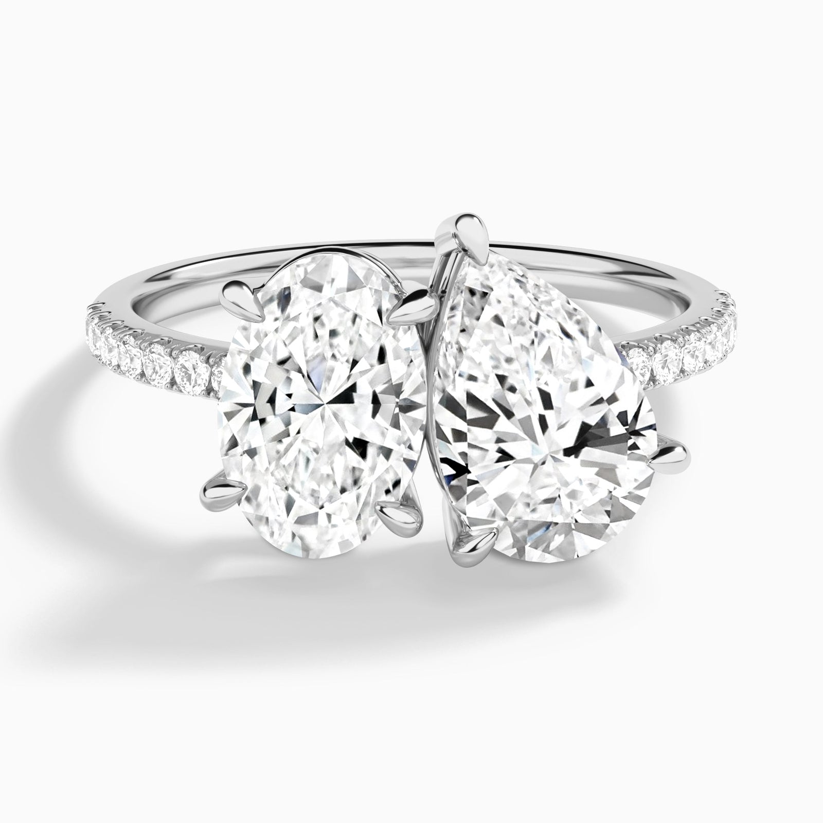 Toi Et Moi Oval and Pear Accented Diamond Engagement Ring In 14K White Gold - Lucenjuri