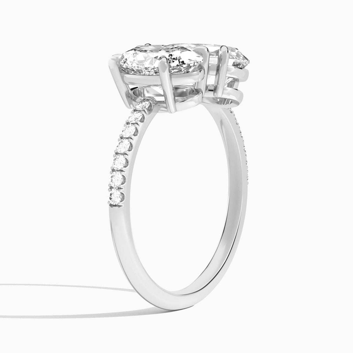 Toi Et Moi Oval and Pear Accented Diamond Engagement Ring In 18K White Gold, Angle View