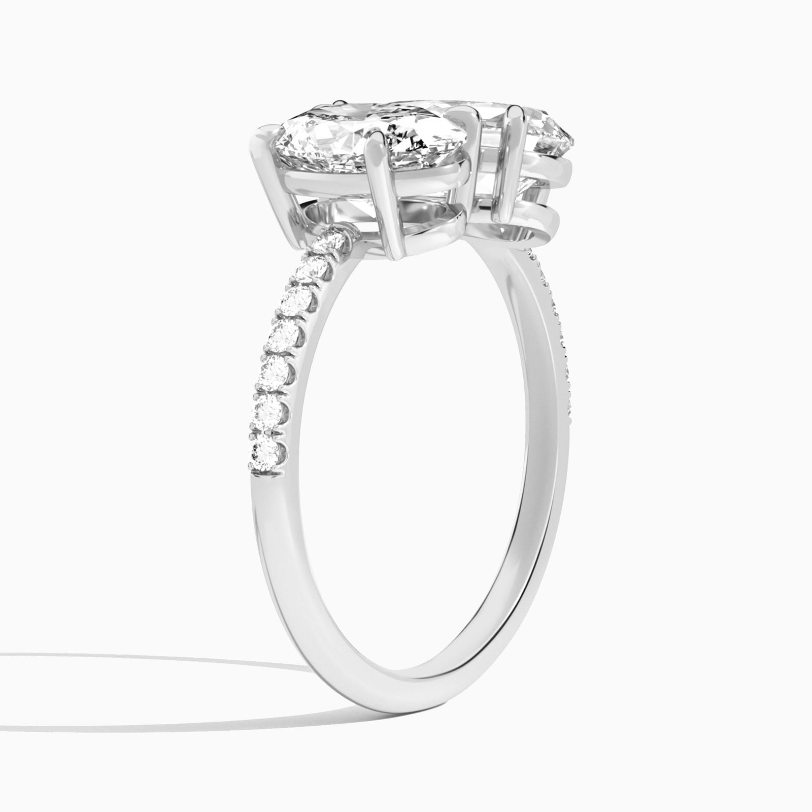 Toi Et Moi Oval and Pear Accented Diamond Engagement Ring In 14K White Gold, Angle View