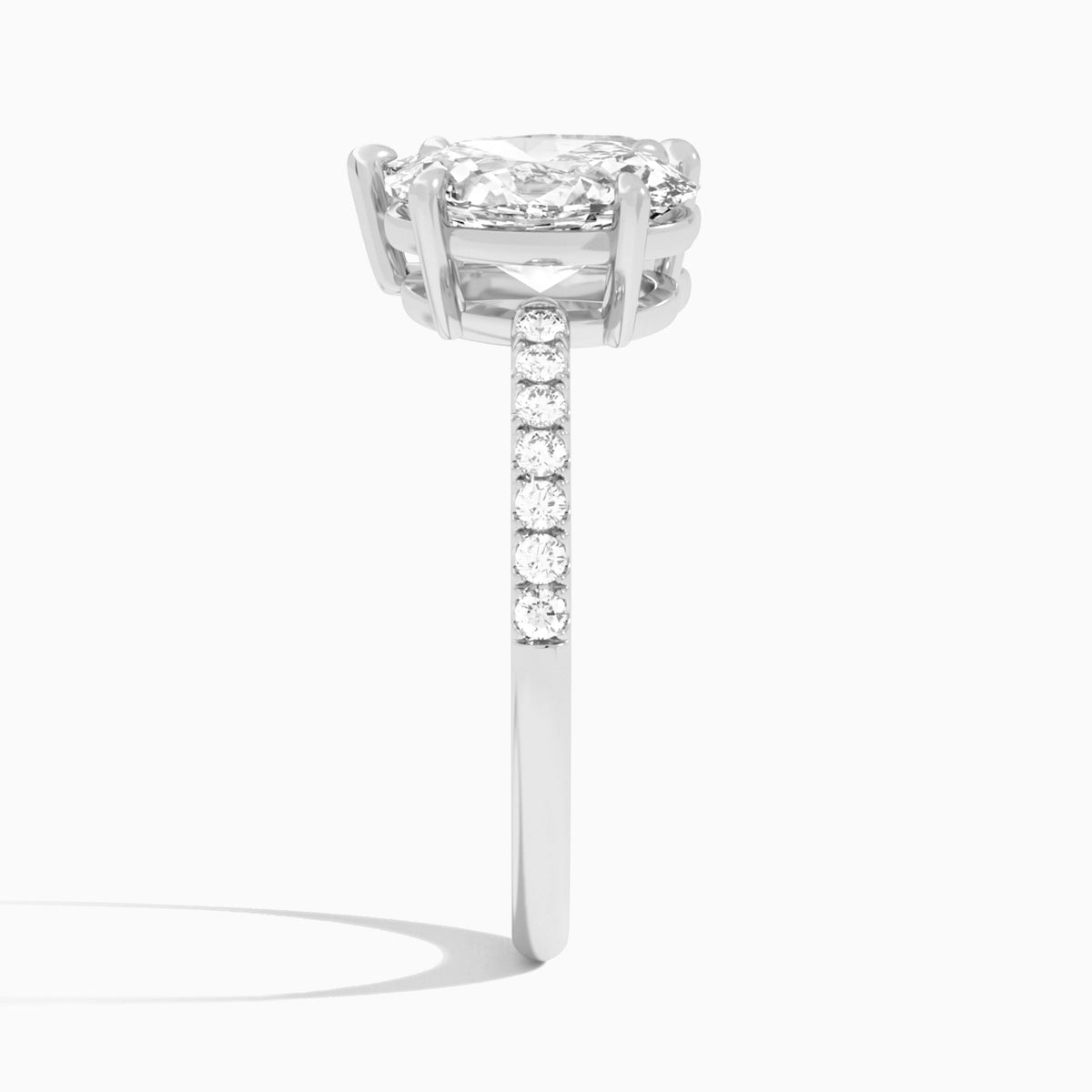 Toi Et Moi Oval and Pear Accented Diamond Engagement Ring In 18K White Gold, Side View