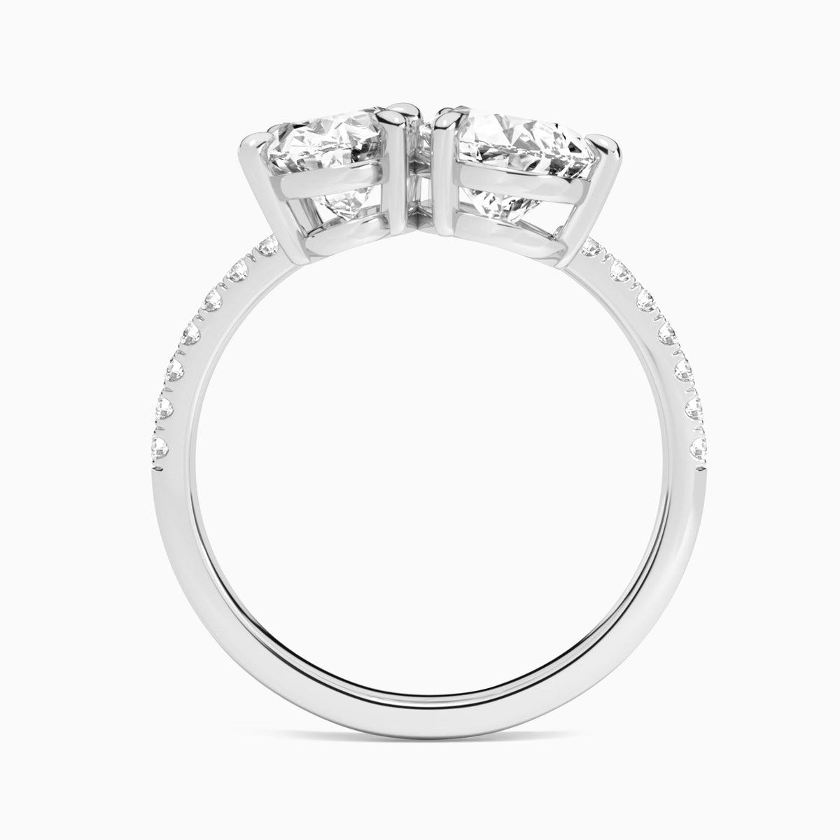 Toi Et Moi Oval and Pear Accented Diamond Engagement Ring In 18K White Gold, Top View