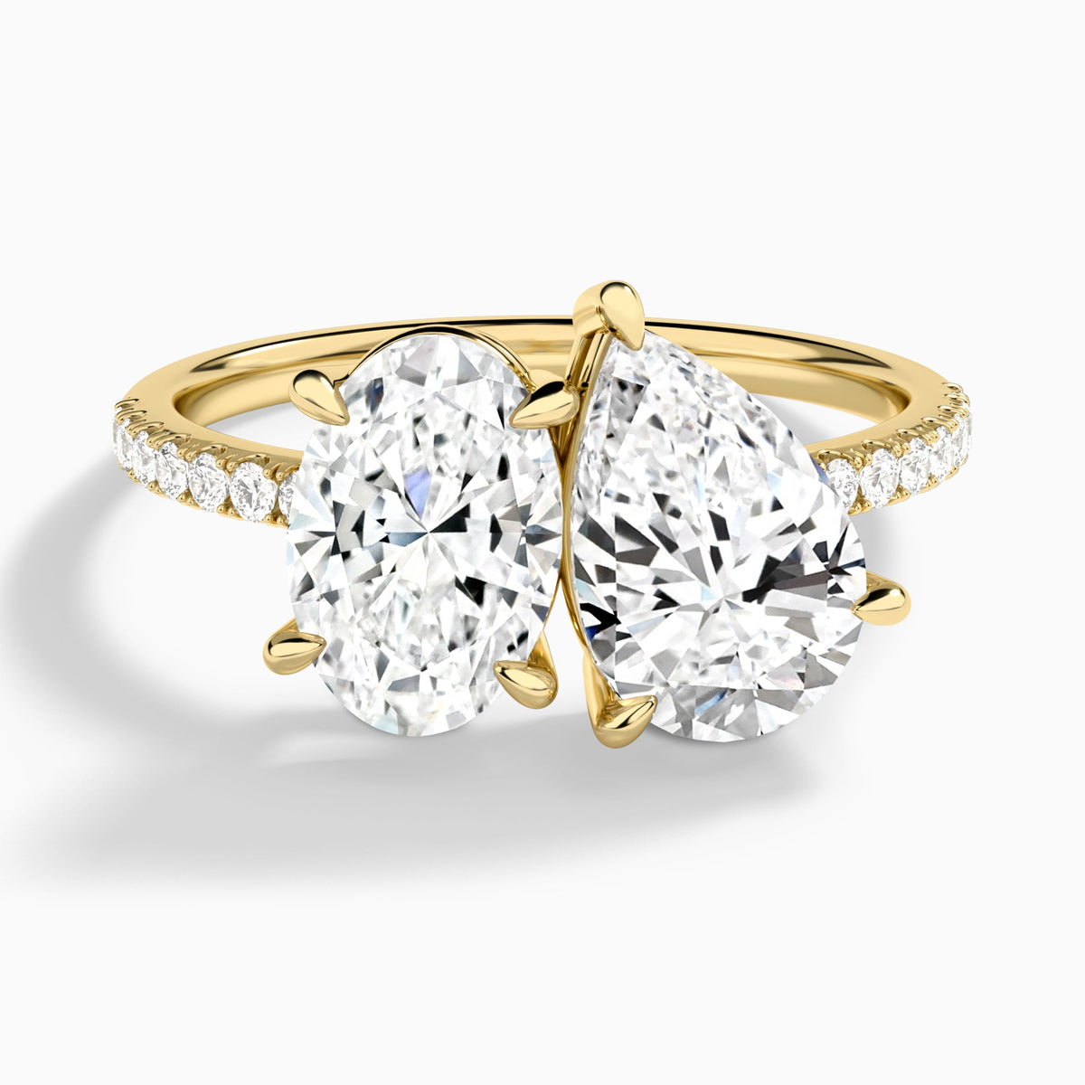 Toi Et Moi Oval and Pear Accented Diamond Engagement Ring In 18K Yellow Gold - Lucenjuri