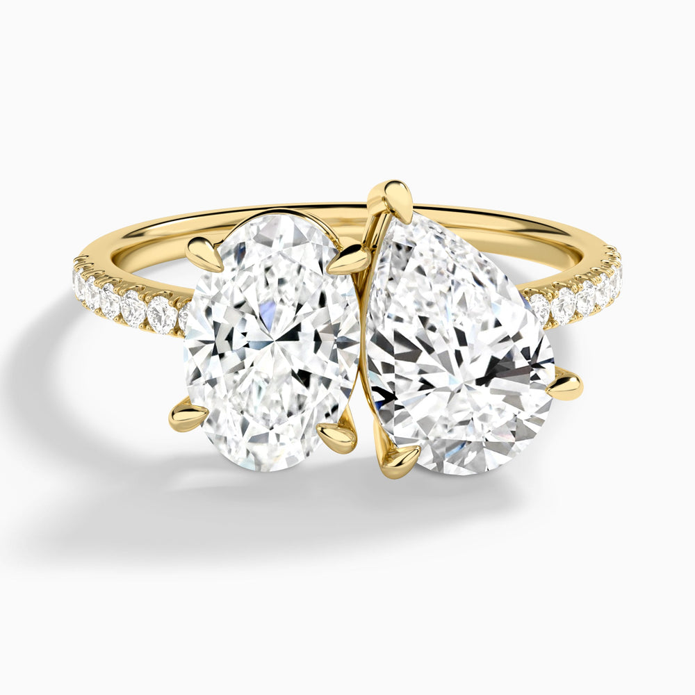 Toi Et Moi Oval and Pear Accented Diamond Engagement Ring In 14K Yellow Gold - Lucenjuri